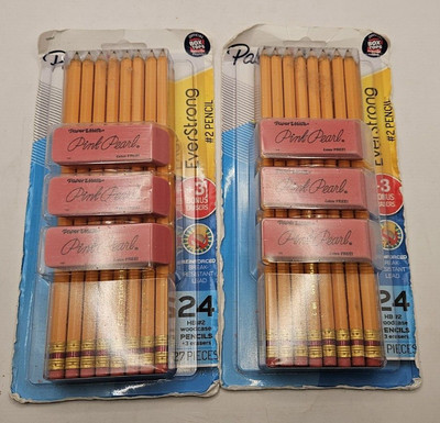 48 PENCILS SHARPENED Wood #2 HB Break & Smudge Resistant Lead + 6 Pink Erasers