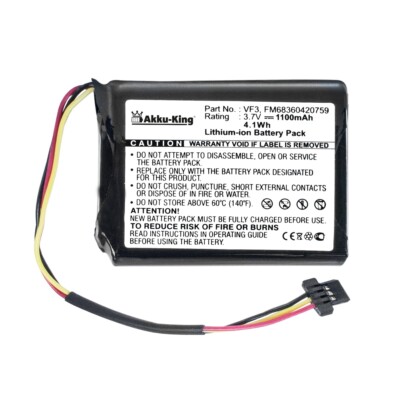 Batterie LI-ION 1100mAh pour TOMTOM TOM TOM Quanta remplace VF3, FM68360420759 - Fixation