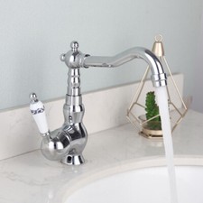 Chrome Bathroom Basin Faucet Single Hole Handle Deck Mount Bamboo Sink Mixer Tap