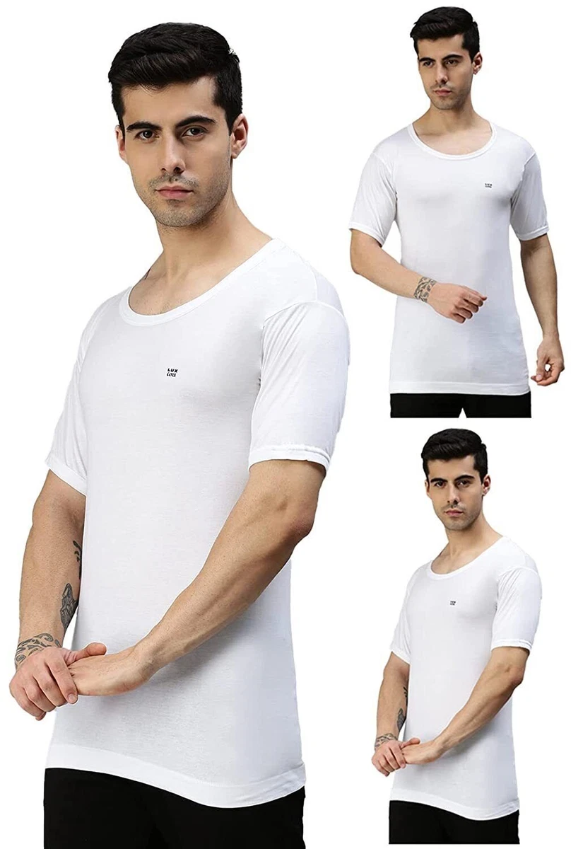 Lux Cozi Men s Round Neck Half Sleeves 100 Cotton Vest Extended