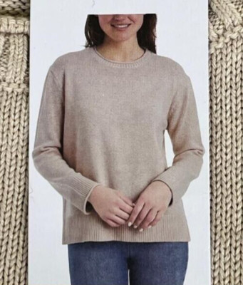 Ella Moss Women's Crewneck Cozy Long Sleeve Sweater Tan ,Small