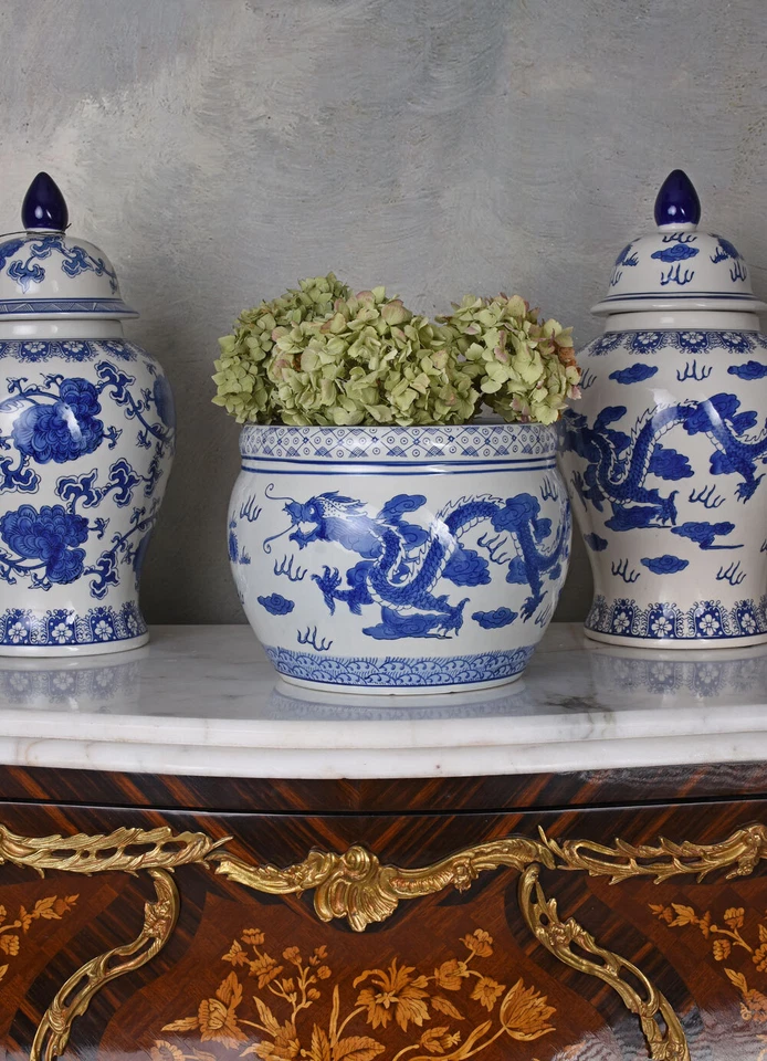 Pflanztopf Keramiktopf Drache Übertopf Porzellan Blumentopf Bonsaischale 40cm - Bild 2 von 4