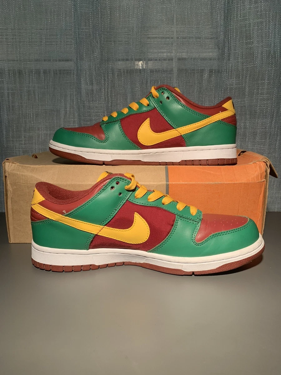 Nike Dunk Low 2005 Portugal Team Red/Yellow Gold Pine Green Sz 7.5 (307378-671)