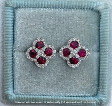 2Ct Round Cut Lab Created Red Ruby Stud Women's Earrings 14K White Gold Plated
