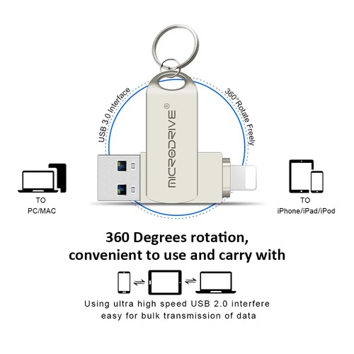 Usb 3.0 Flash Drive with 2 In 1 USB-A To Lightning Interface for Iphone Ipad New - Afbeelding 4 van 11