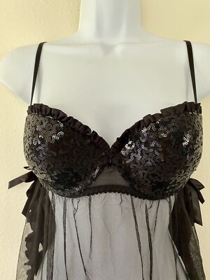 Victoria's Secret Sexy Little Things Black Sequin Cup Babydoll Gown Bra Top-36B | eBay Victoria's Secret Sexy Little Things Black Sequin Cup Babydoll Gown Bra Top-36B | eBay