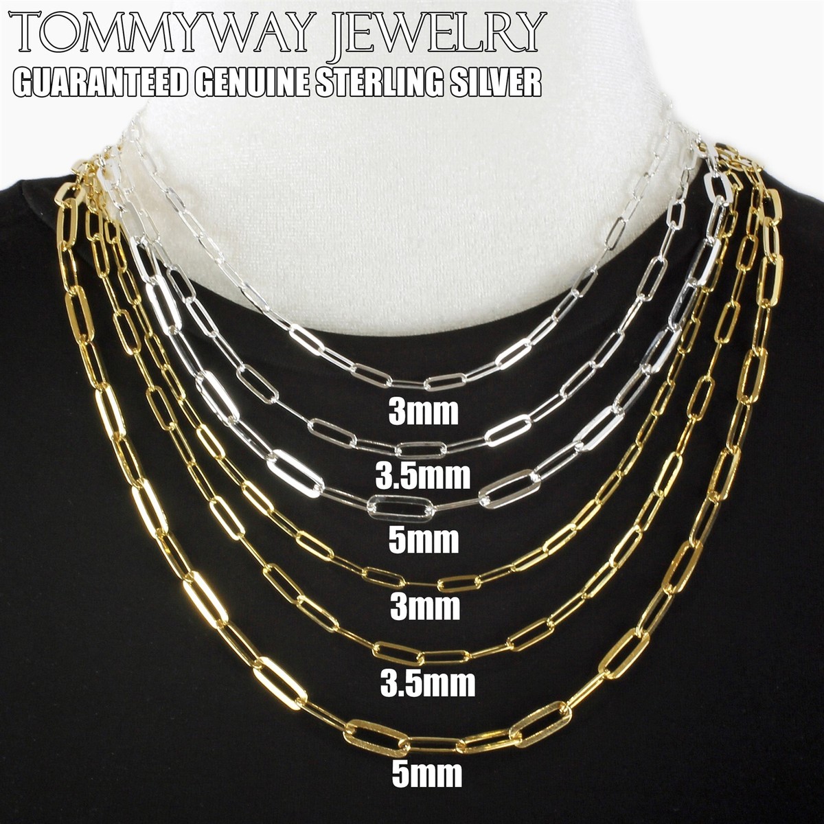 Real 925 Sterling Silver Italian Paper Clip Chain Necklace