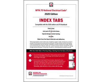 NFPA 70 2020 NEC  (National Electrical Code) or Handbook Self-Adhesive Index Tab