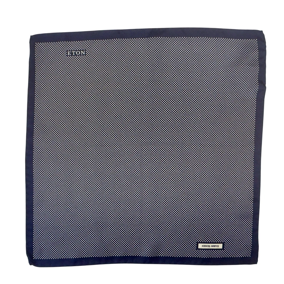 New ETON x Harry Rosen 100% Silk Pocket Square Navy White Polka Dot Made/Italy - Image 2 of 4