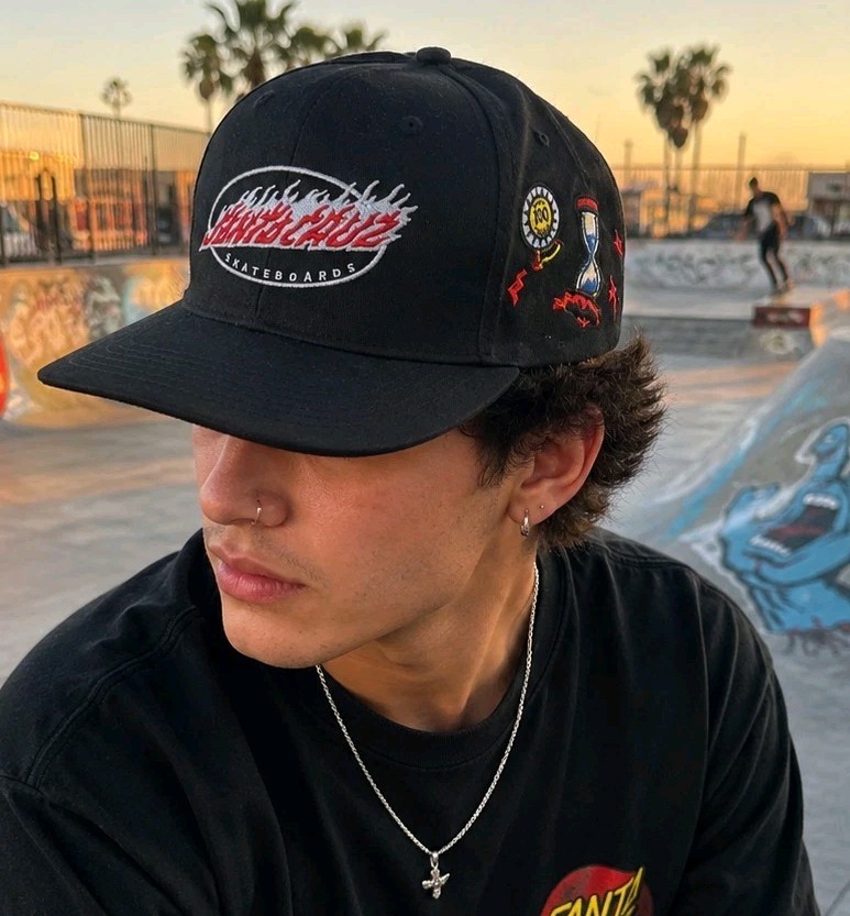 Santa Cruz Skateboards Negro Snapback Sombrero Llama Logo Bordado Nuevo con Etiquetas Gorra OSFA