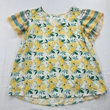 C&C California Top Women's Size 1X Lemon Print Floral Hawaiian Beach Vacation