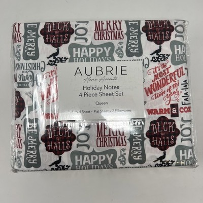 Aubrie Home Accents Holiday Christmas Queen Bed Sheet Set 4 Piece