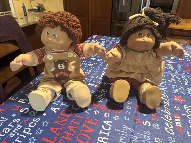 Vintage 1984 1985 Cabbage Patch Kid Boy One Tooth and Girl Brown Eyes Lot of 2