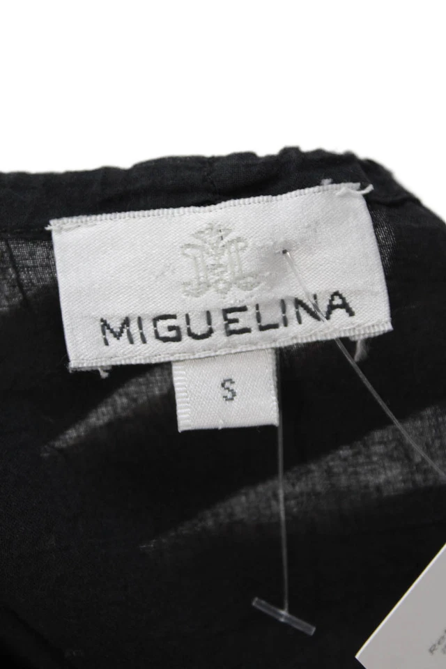 Miguelina Womens Cotton Gathered Neckline Detail Long Lace Blouse Black Size S - Image 4 of 4