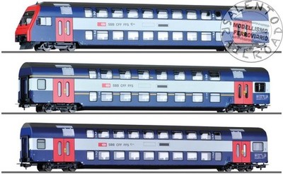 Tillig 70066 H0 1:87 Set 3 Personenwagen SBB CFF FFS Doppelstock mit Lokführer