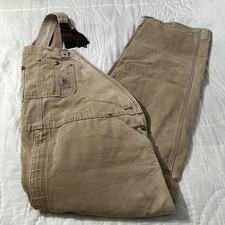 Carhartt Duck Bib Overalls Mens 48x32 Double Knee Brown Canvas Carpenter R01
