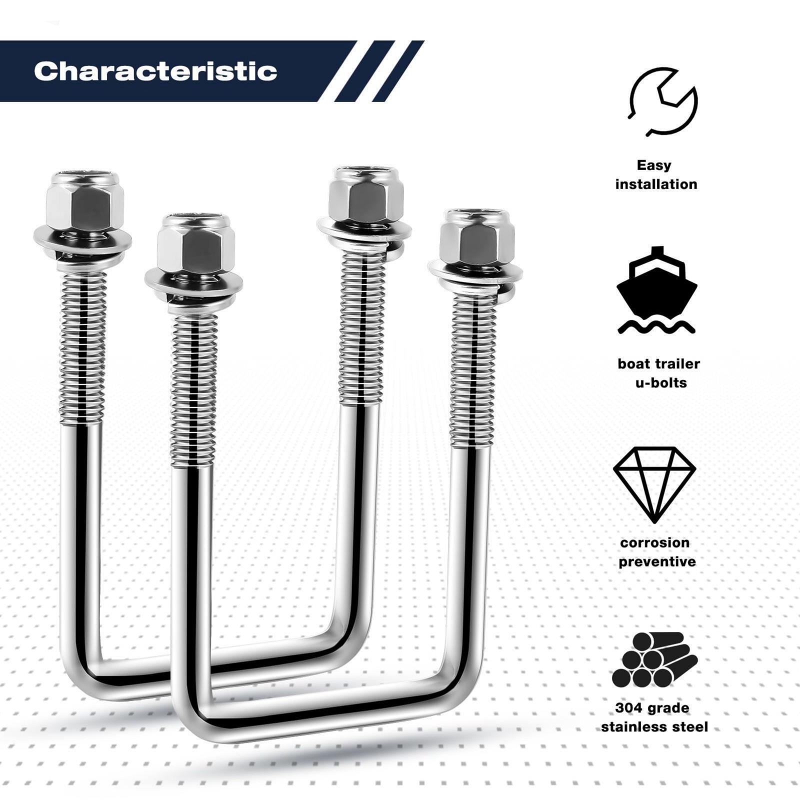 4Pack 1/2 x 3-1/16x 4-5/16 Stainless Steel U-Bolts, Square U-Bolt Boat Traile...