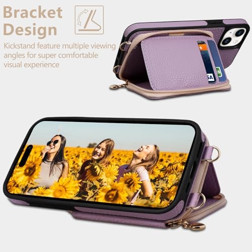 Keallce Compatible with iPhone 15 Plus 6.7 inch Case Wallet, Crossbody Purple - Afbeelding 6 van 7