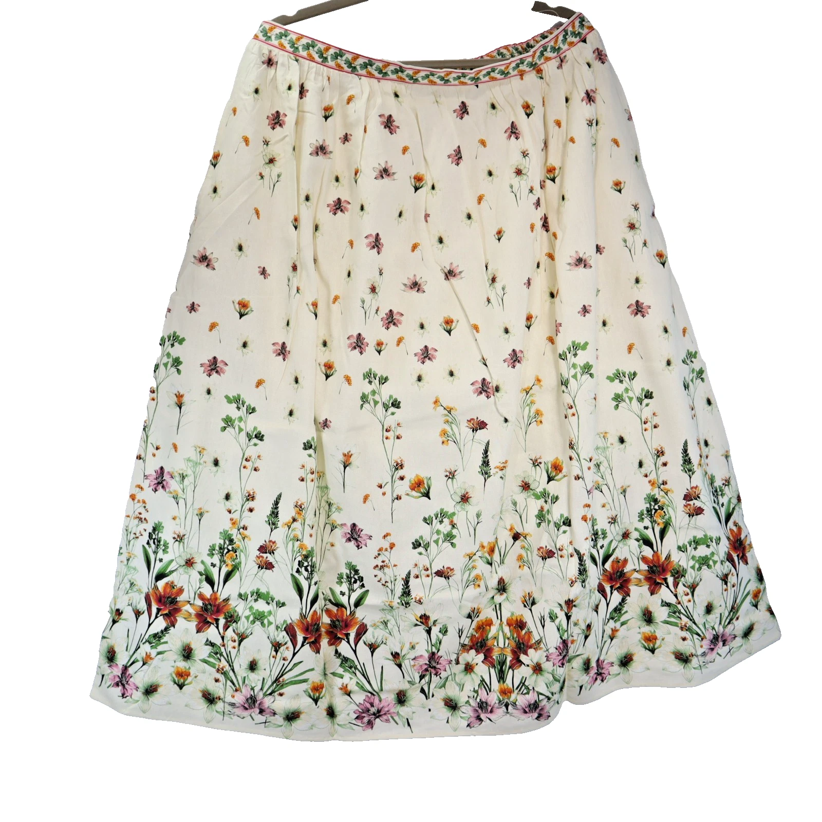 Max Studio Maxi Skirt Ivory w/ Botanical Print Size 1X Linen Blend Chic NWT