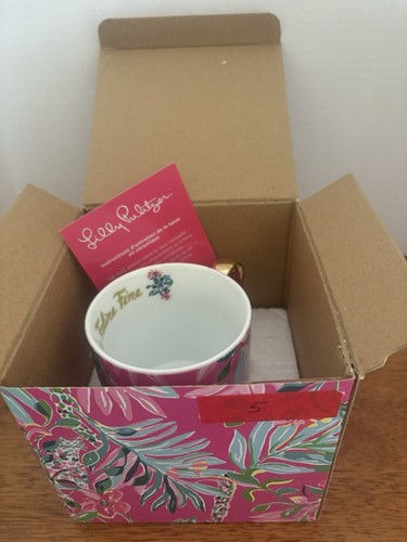 Lilly Pulitzer/"I'm Feline Fine"/Floral Keramik Kaffee/Teetasse/Goldrand/Neu im Karton - Bild 2 von 11