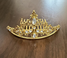 Gold Tone Clear Rhinestone Crystal Tiara Hair Comb Crown Ballet Bun