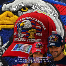 Embroidered USA 250th Anniversary Hat Cap Eagle 1776 2026 Red Made In USA B5.1