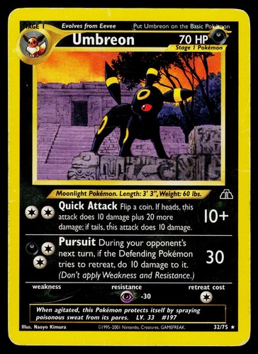 Umbreon 32/75 Rare Neo Discovery Pokemon Unlimited Moderately Played