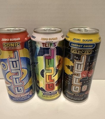 Limited Edition G Fuel Gamer Energy Drink Lot (3) Sonic Tetris And PAC-man