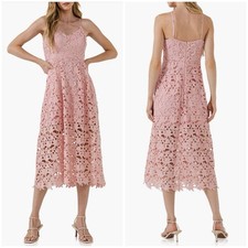 Endless Rose Pink Lace Spaghetti Strap Feminine Romantic Midi Dress Size Small