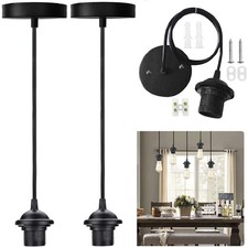 Image of 2 Pack Black Pendant Light Fitting E27 Ceiling Rose Pendant Vintage Pendants Lam