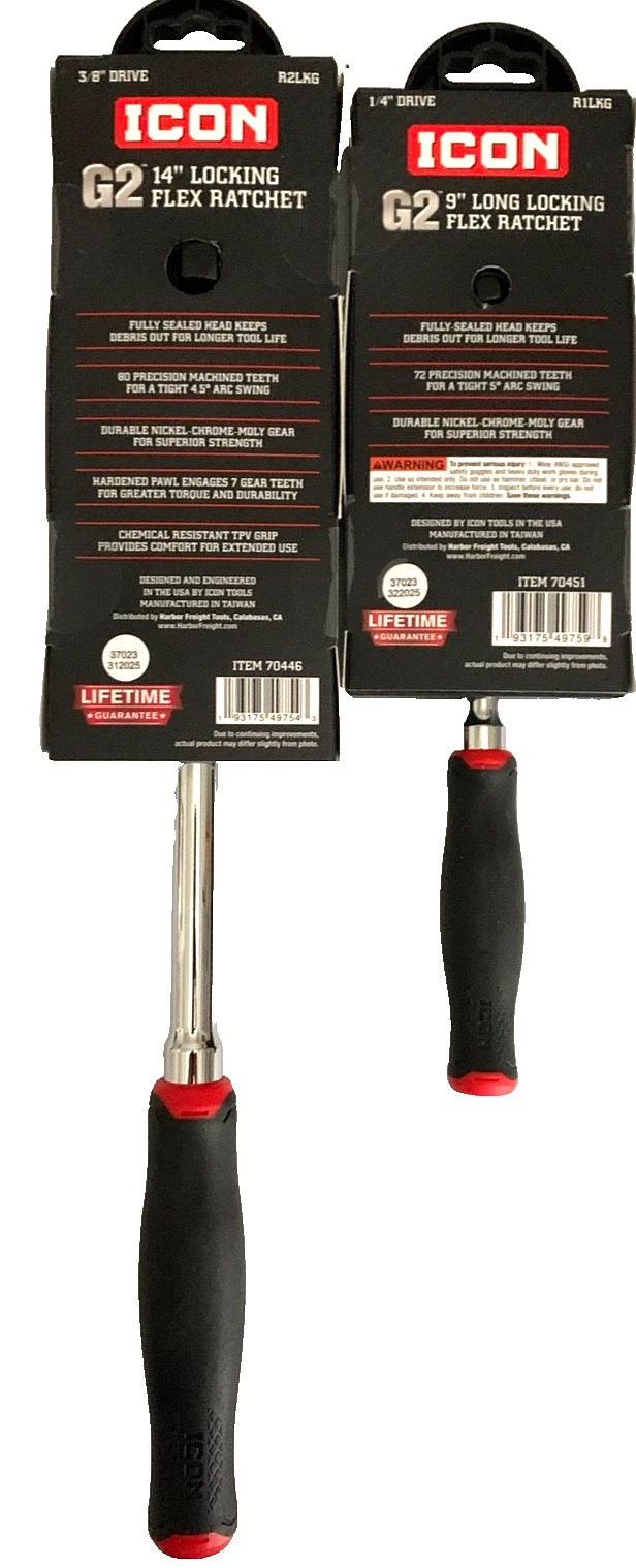 ICON (70446 & 70451) 3/8" & 1/4" Drive, G2 Locking Flex Head Ratchets (FREE S&H) - product detail image 2