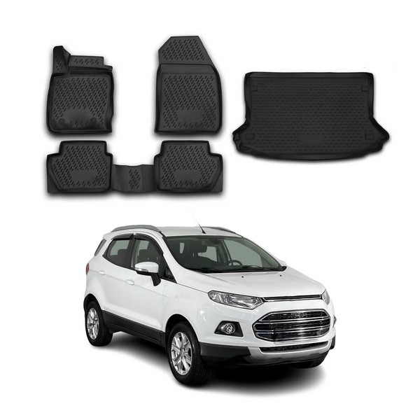 FußMatten & Kofferraumwanne Set FüR Ford Ecosport 2014-2017 Gummi TPE Schwarz 5X-image