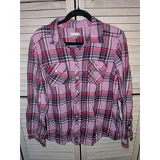 Croft & Barrow Womens XL Pink Plaid Button Do...