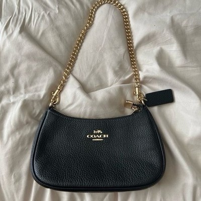 Coach Teri Leather Shoulder Bag - Black/Gold