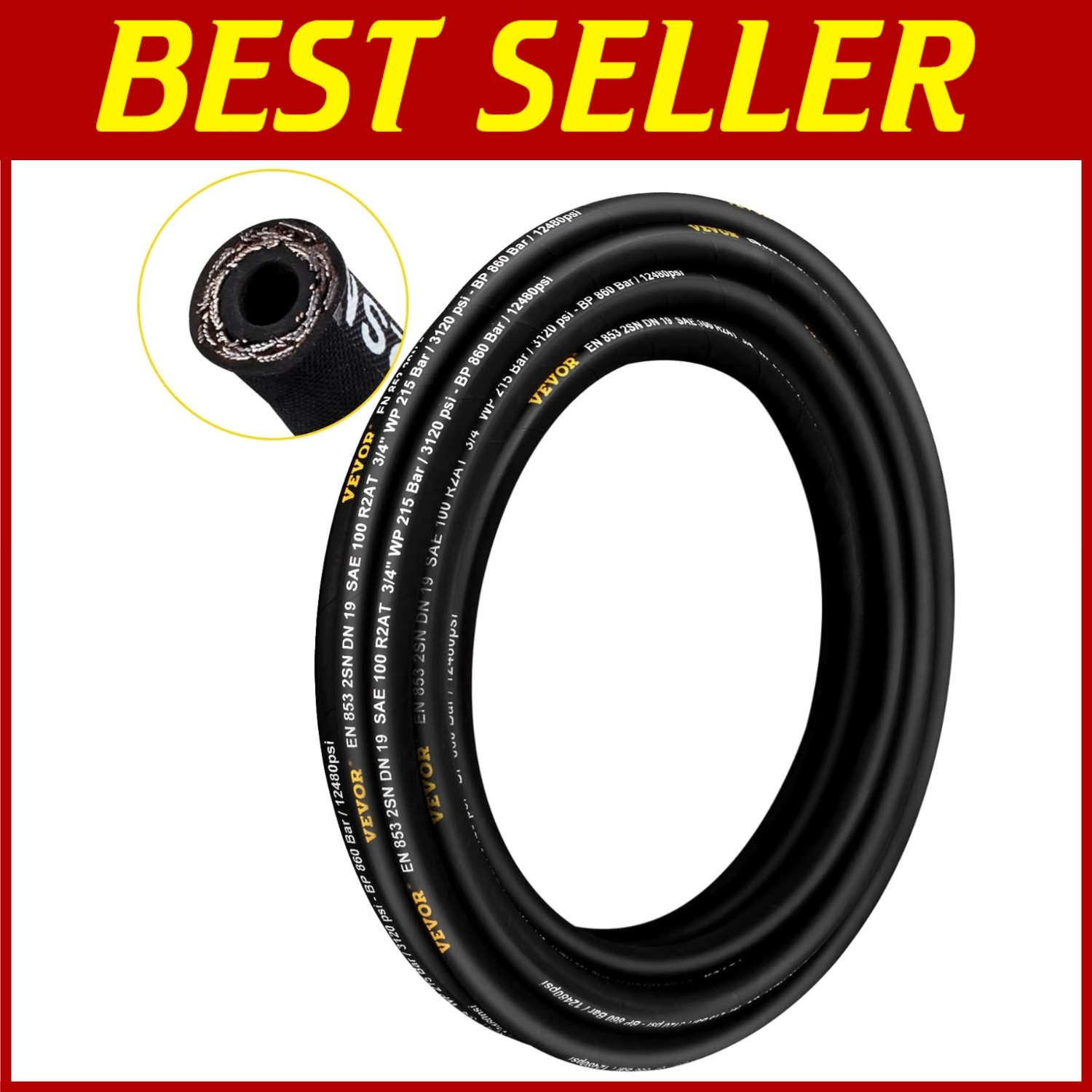Coiled Hydraulic Oil Hose, 100 Ft, 2 Steel Wire Braid