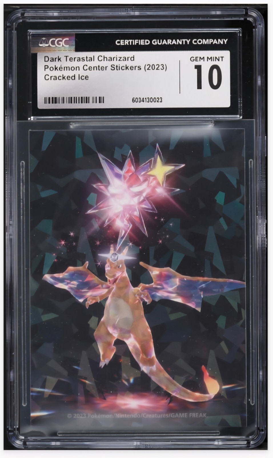 2023 😺 CGC 10 Dark Terastal Charizard Pokemon Center Sticker Cracked Ice