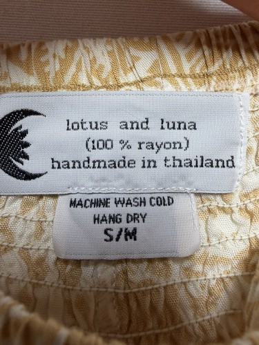 Lotus and Luna Harem Pants Womens S/M Mustard Yellow Mandala Smocked Rayon pants - Picture 2 of 7