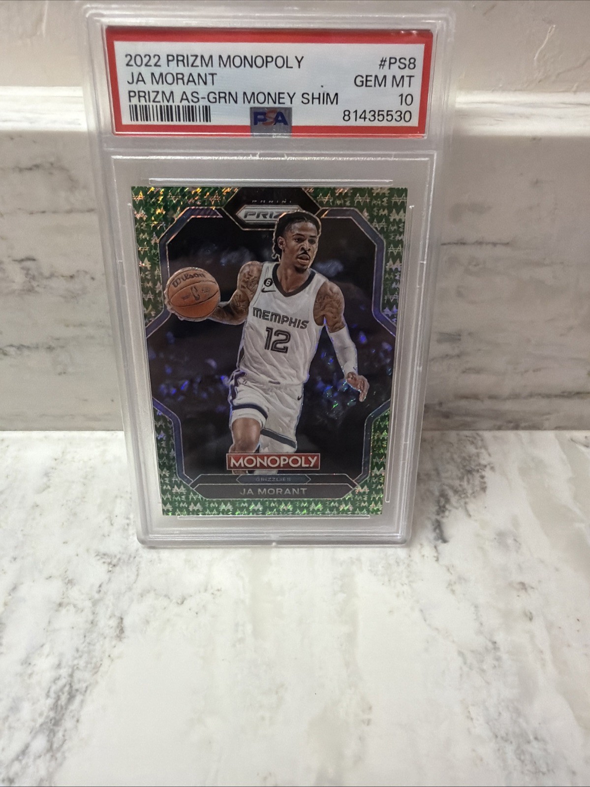 2022 Panini Prizm Monopoly Grizzlies Ja Morant GREEN MONEY Shimmer #/20 PSA 10