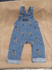 Mickey Mouse Embroidered Denim Overalls Unisex Baby Disney 12M All Over Print