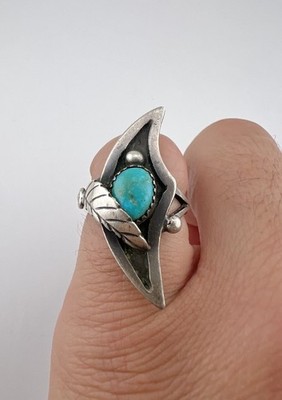 Vtg Juan Pedro Garcia Santo Domingo Sterling Silver Turquoise Crescent Moon Ring