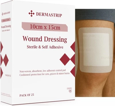 EZY-AID 25pk - 10cm x 15cm DermaStrip Sterile, Extra Large Adhesive Wound Dressings
