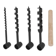 Manual Wood Auger Drill Kit 4PCS Carbon Steel Bits Bushcraft Camping Tool