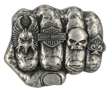 Harley-Davidson Men's H-D Logo Knuckle Belt Buckle, Silver Nickel Finish