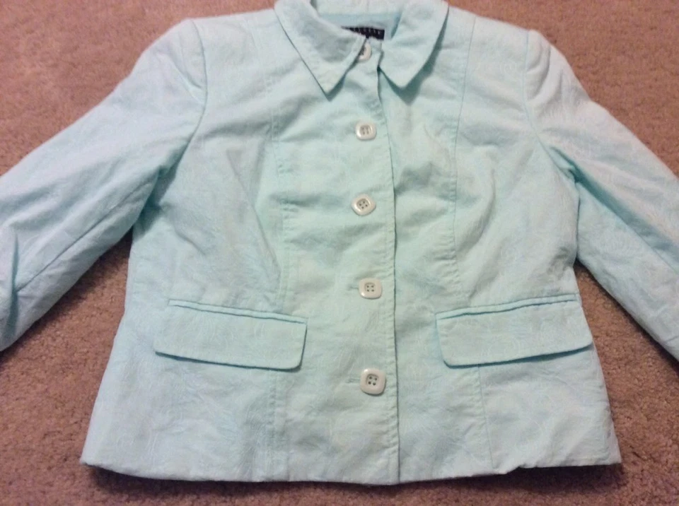 Chaqueta Blazer Apostrophe Mujer 4P Pequeña Verde Claro Bolsillos Cuello Abotonado Foto 3 de 4