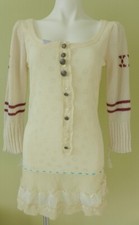 FREE PEOPLE size M Knit Sleeve Thermal Peplum Tunic Ruffle Trim Top Mini Dress