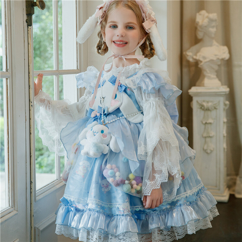 Lolita Cinnamoroll Princess Dress Girl Children Clothes Outfits Suspender  Strap