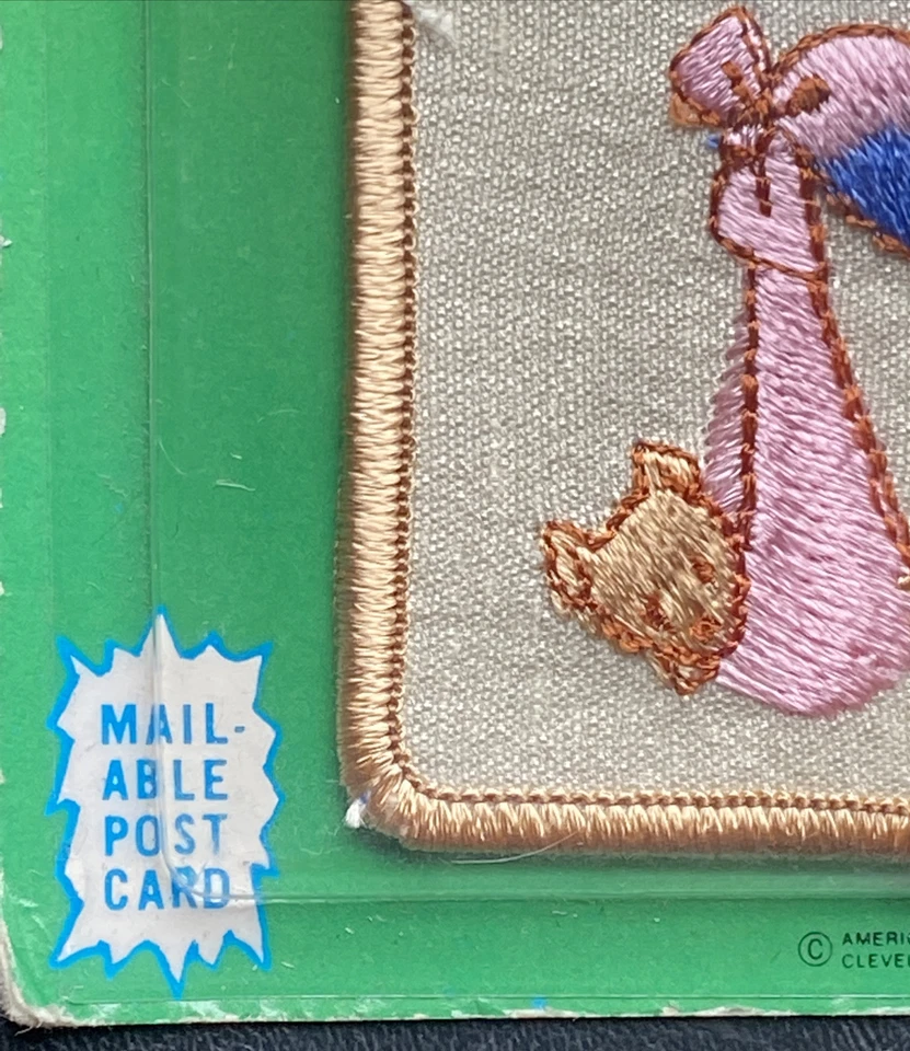 Vintage Embroidered Patch AGC Stork carrying Baby Patch "Depend On Me" - NOS - Image 4 of 4