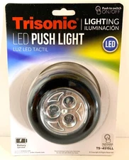 Battery Mini 3 LED Push On Off Light Utility Cabinet Closet Lighting Black