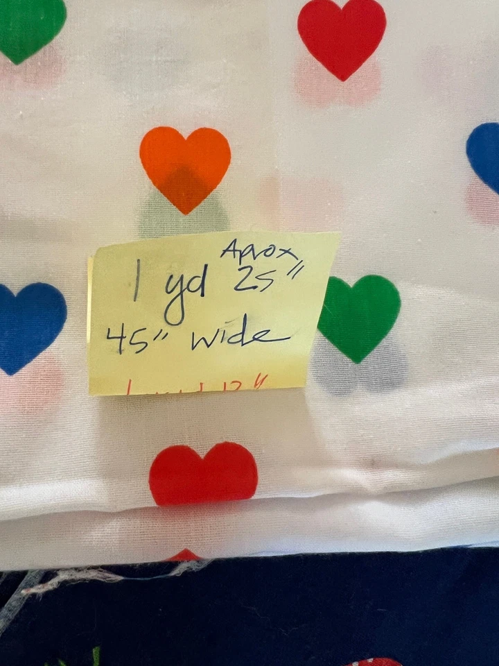 De colección Años 70 Mezcla Algodón Tela Rojo Lunares Fresas +1yd, Corazones Arco Iris +1yd Foto 2 de 4