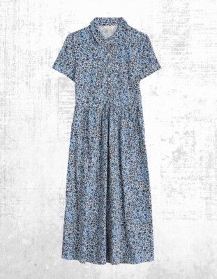 Womens Seasalt Collared Shirt Short Sleeve Jersey Dress Tide Flower Chalk